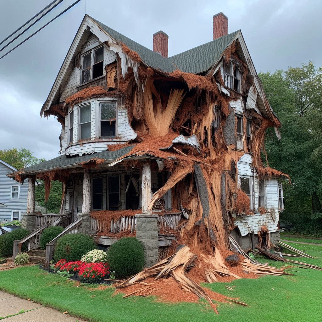 Signs Your Medfield Home Needs a Tree Inspection Damaged tree on an Medfield home showing signs of disease and decay